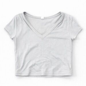 Stylish Gray V-Neck Ribbed Crop Top